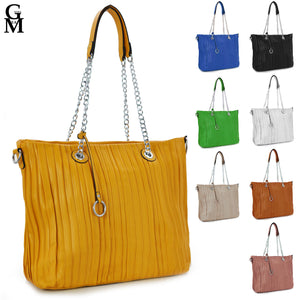 Borsa donna shopping shopper grande gialla Gyoiamea tracolla pelle plissettata