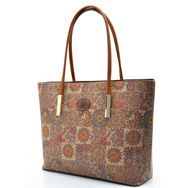 GM set borsa 3 pezzi sughero colorato fiori shopping casual passeggio moda nuovo