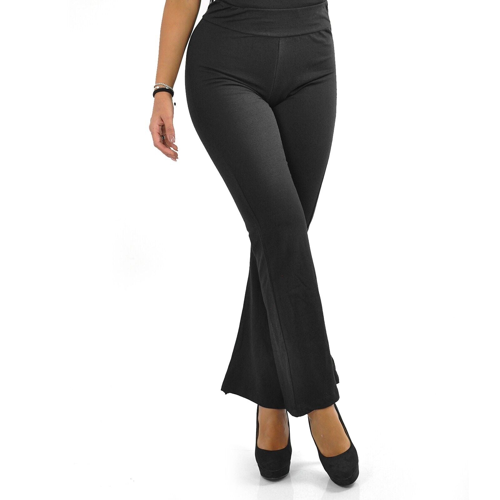 Pantalone zampa d' elefante nero elasticizzato donna elegante italy 10 –  Gyoiamea