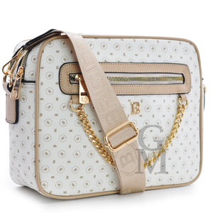 Borsa firmata Briciole borsetta beige donna catena zip tracolla fantasia piccola