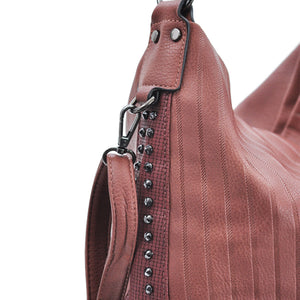 Borsa donna GM grande pelle monospalla sacco hobo tracolla borchie capiente rosa
