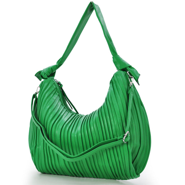 Borsa donna grande morbida verde Gyoiamea tracolla pelle plissettata sacco nuova