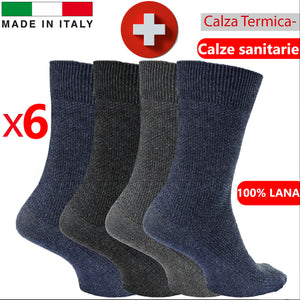 6 paia sanitarie calze calzini uomo lunghi polpaccio lana invernali termiche