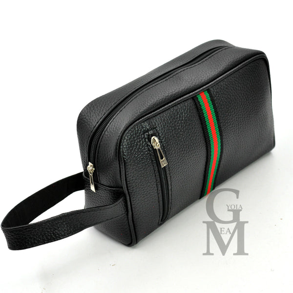 Pochette originale GM MODA strisce verdi uomo borsa mano pelle nero sport uomo