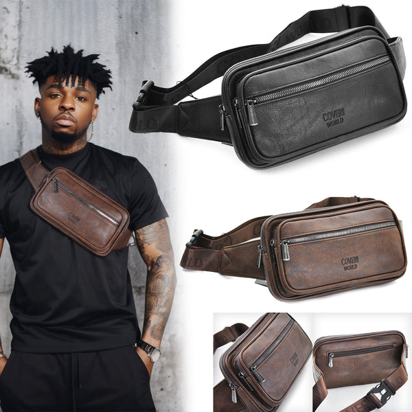 Marsupio COVERI ecoPelle Resistente Comodo Pratico 4 Tasche Zip vita monospalla