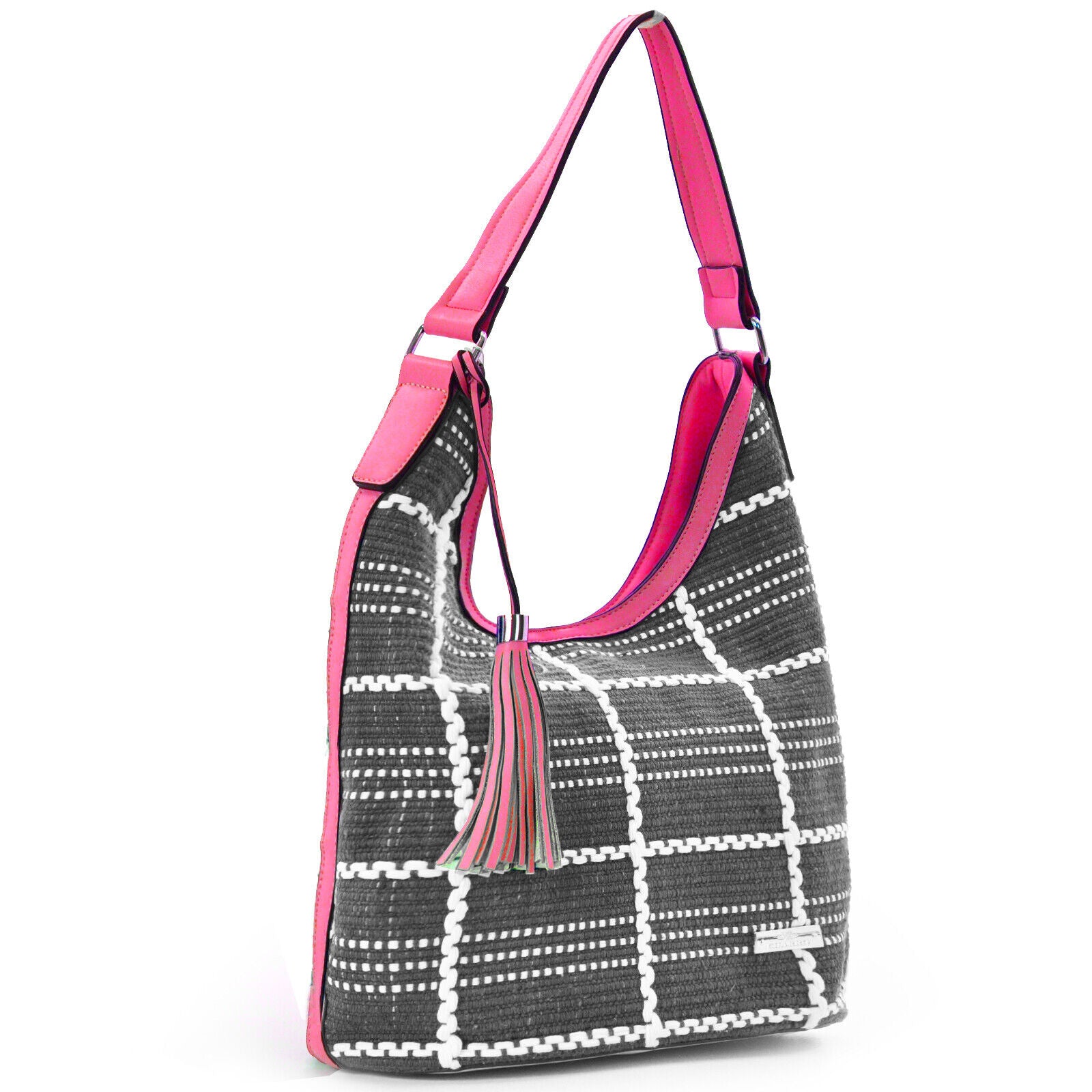 Borsa donna charro tessuto tweed spalla capiente sacco hobo ricamata giornaliera