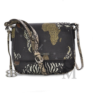 Borsa lusso firmata BB CAVALLI donna tracolla fantasia animalier mappa mondo VIP