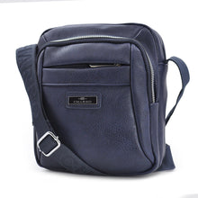 Carica l&#39;immagine nel visualizzatore di Gallery, CHARRO ITALIA borsello 5 tasche zip capiente grande uomo pelle tracolla blu nera