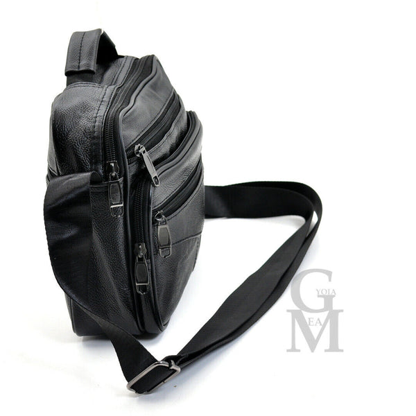 GM zip Borsello capiente uomo moda tracolla borsa grande vera pelle lavoro nero