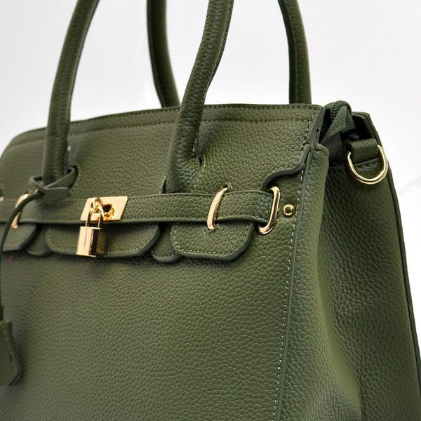 Borsa lucchetto ciondolo bauletto kelly birkin verde elegante tracolla moda nera