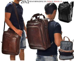 Zaino tracolla 2in1 Uomo Scuola Lavoro Viaggio pelle pc Impermeabile rigido