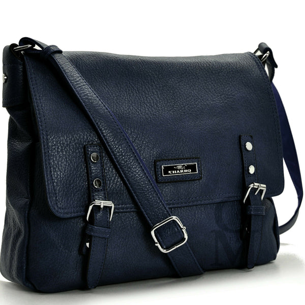 Borsa firmata CHARRO uomo donna vintage pelle cinghie tracolla postina marrone