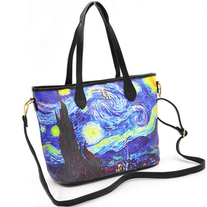 Borsa shopping dipinto stampa opera d'arte notte stellata Van Gogh colorata moda