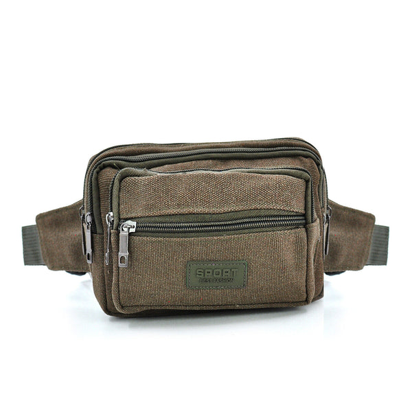 Marsupio multi tasche 5zip tela tessuto canvas militare vita spalla uomo viaggio