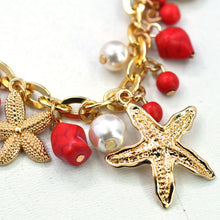 Carica l&#39;immagine nel visualizzatore di Gallery, Parure Collana e bracciale rossa conchiglie stelle marine corallo rametti bijoux