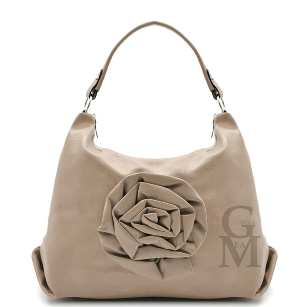 Borsa LUISA pelle morbida sacco semplice casual passeggio zip fiori rose ricamo