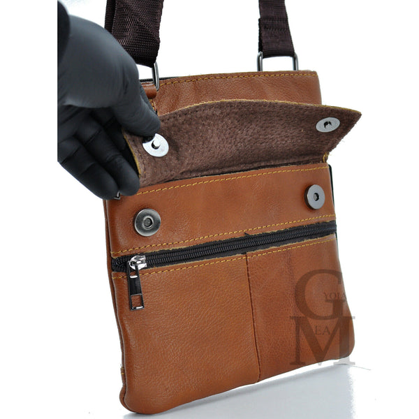Gyoiamea borsello firmato nuovo vintage uomo sottile vera pelle tracolla marrone