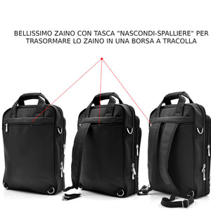 Zaino tracolla 2in1 uomo borsa porta PC ufficio BUSINESS Imbottito impermeabile