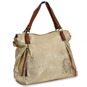 GM Nadia borsa morbida donna shopping spalla pelle casual argentata oro grande nuova