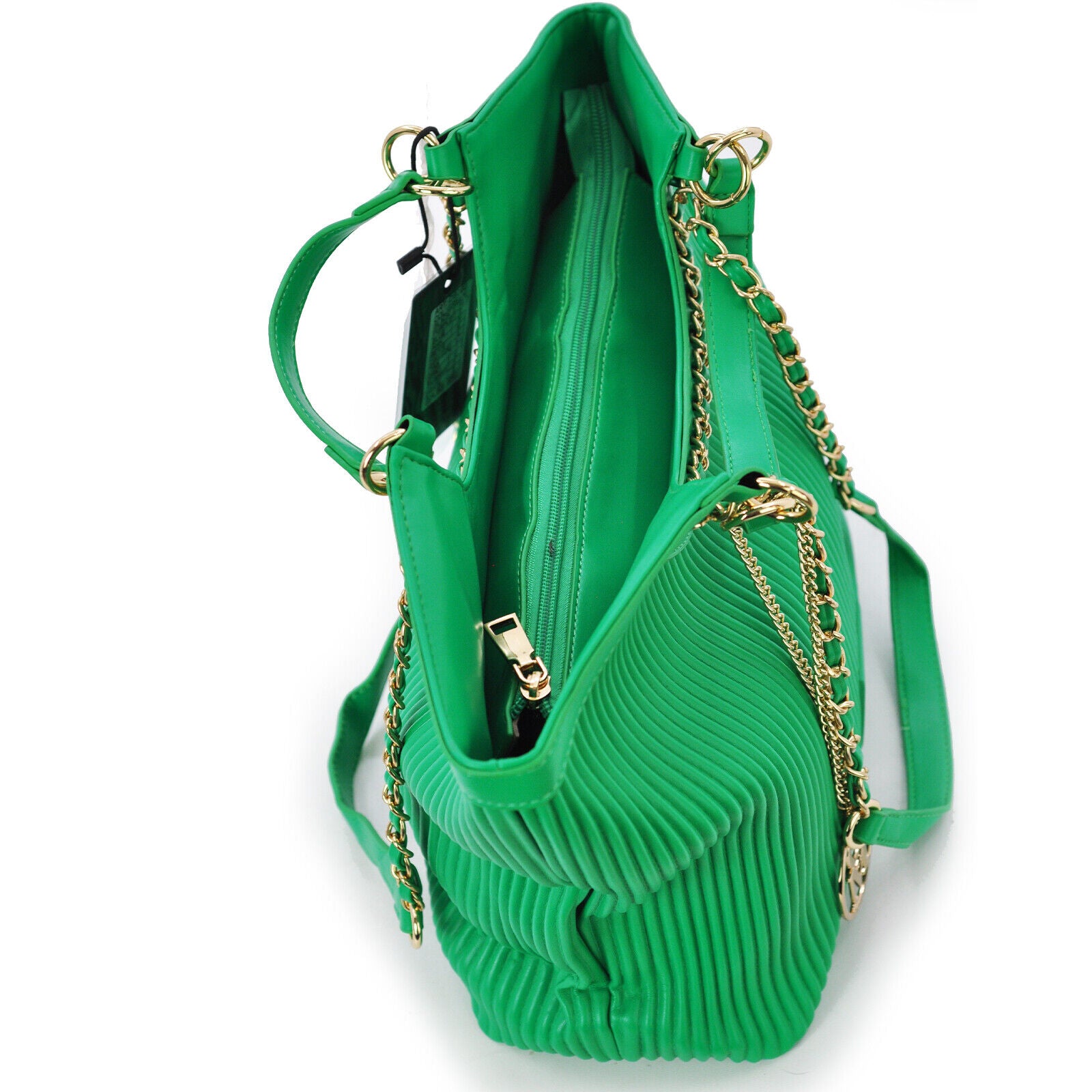 Borsa donna verde Gyoiamea tracolla grande pelle plissettata mano catena spalla