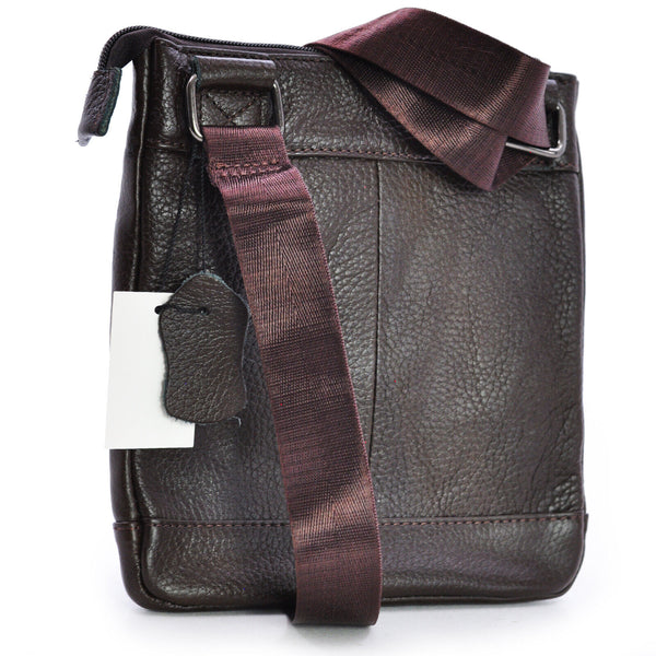 GM borsello vintage 4 zip uomo sottile caffè vera pelle tracolla spalla marrone