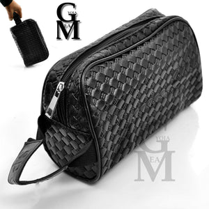 GM Pochette mano pelle intrecciata nero sport polso nera uomo viaggio passeggio