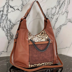 Borsa donna firmata hobo animalier sacco tracolla pelle fantasia leopardata nera