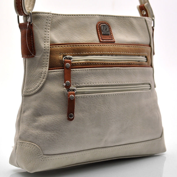 F firenze Borsa borsetta tracolla pelle tasche cerniere casual zip piccola beige