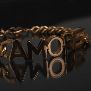 Bracciale Acciaio inossidabile Donna Braccialetto scritta amore cuori oro rosa