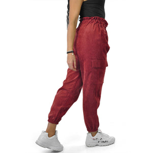 Pantalone cargo donna a coste elasticizzato tasconi velluto sportivo giornaliero