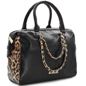 borsa donna P. CLUB piccola bauletto fantasia maculata leopardata tracolla nera