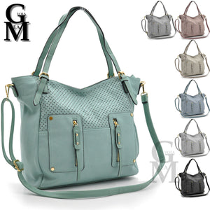 Borsa FIONA pelle morbida shopping casual passeggio zip ricamata forata casual