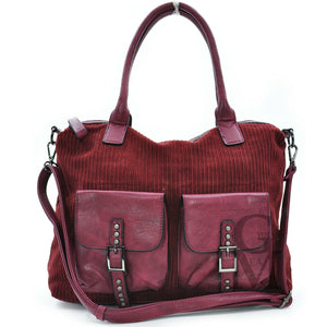 GM borsa morbida spalla donna vintage velluto coste e pelle capiente particolare