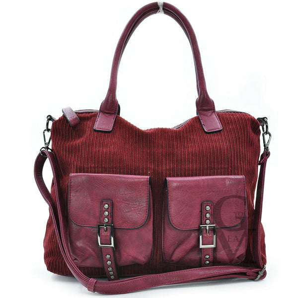 GM borsa morbida spalla donna vintage velluto coste e pelle capiente particolare