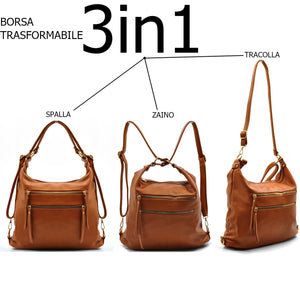 GM borsa 3in1 trasformabile hobo zaino sacco spalla donna tracolla pelle morbida