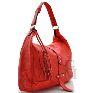 Borsa LUISA pelle morbida sacco semplice casual passeggio zip nappina frange