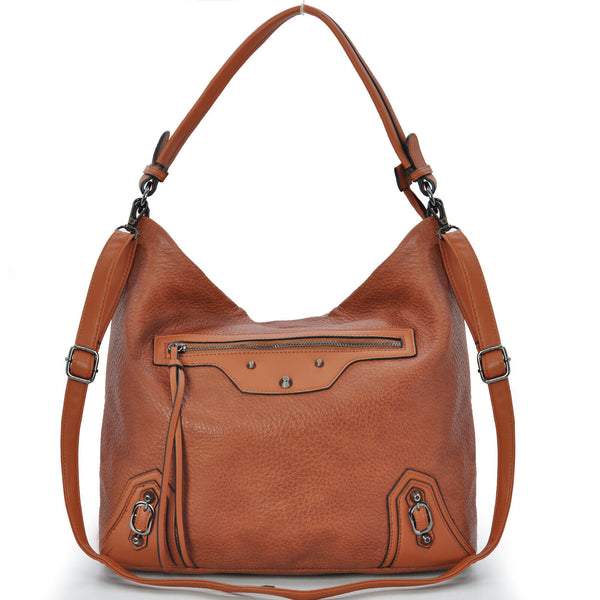 Gyoiamea borsa donna sacco hobo pelle grande cerniera zip spalla monomanico nera