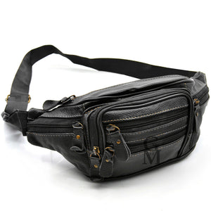 Uomo vera pelle marsupio borsa tracolla vita viaggio MULTI TASCHE nero vintage