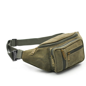 Marsupio 4 tasche zip uomo sportivo scomparti tessuto lavoro canvas cintura tela