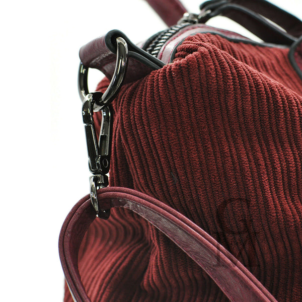 GM borsa morbida spalla donna vintage velluto coste e pelle capiente particolare