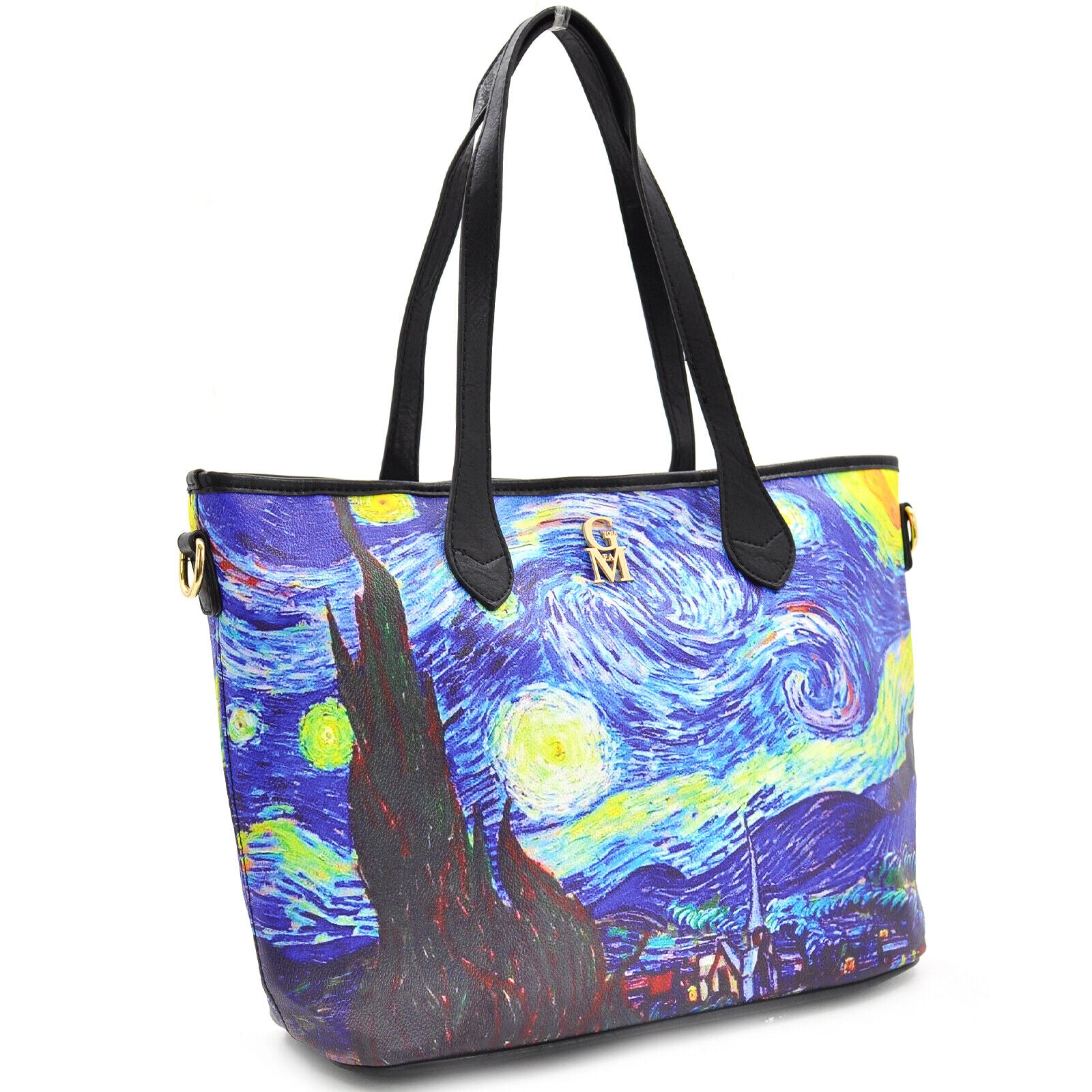 Borsa shopping dipinto stampa opera d'arte notte stellata Van Gogh colorata moda