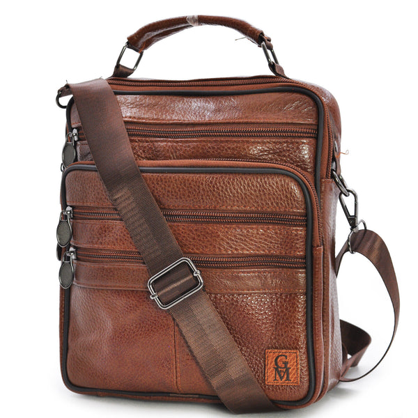 Borsello Uomo Tracolla tasche zip vera Pelle Lavoro Vintage Grande marrone nero