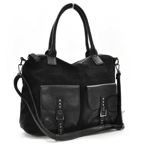 GM borsa morbida spalla donna vintage velluto coste e pelle capiente particolare