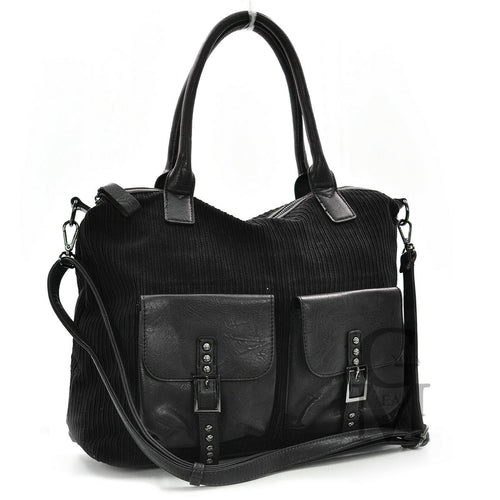 GM borsa morbida spalla donna vintage velluto coste e pelle capiente particolare