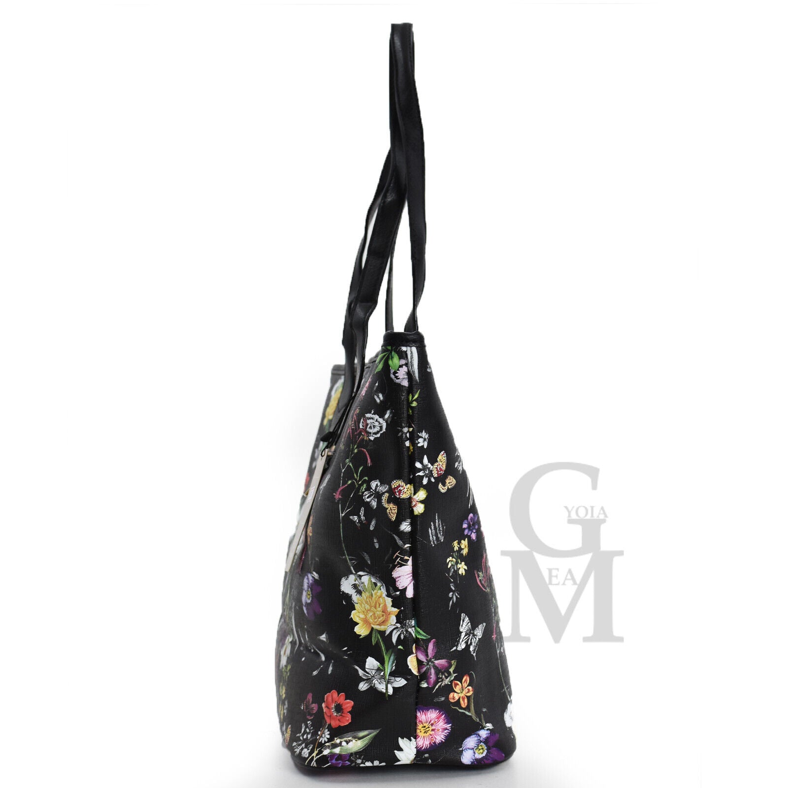 Borsa GM donna shopping fantasia fiori casual grande spalla fiorata nera nuova