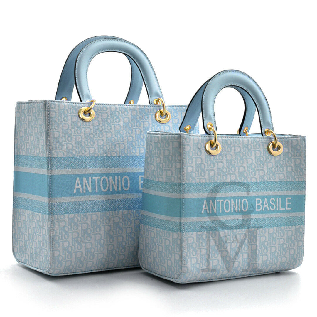 A.Basile set 2in1 borsa + borsetta fantasia scritte tessuto firmata moda italy