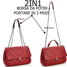 Carica l&#39;immagine nel visualizzatore di Gallery, 2in1 Borsa catena tracolla borsetta donna pelle trapuntata borchie borchiata new