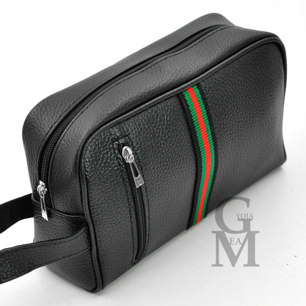 Pochette originale GM MODA strisce verdi uomo borsa mano pelle nero sport uomo