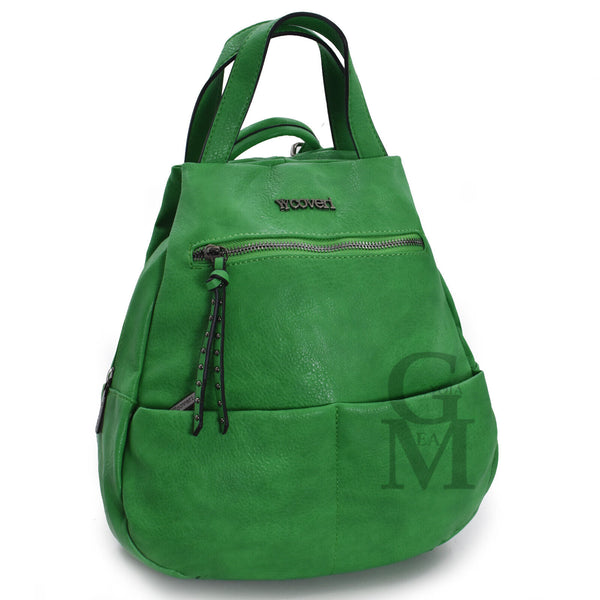 yyCOVERI zaino borsa donna pera verde nuovo TRASFORMABILE giornaliero 2in1 pelle