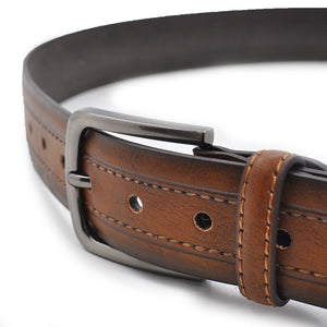 Cintura Cinta Uomo in Vera Pelle Cuoio Artigianale Casual VINTAGE cuciture nera